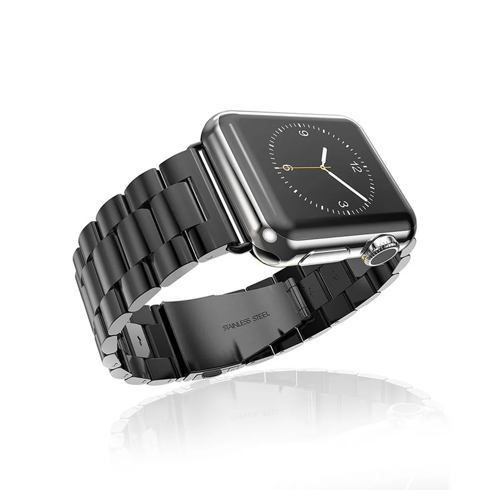 XINCUCO Three Bead Series Stainless Steel Watchband for Apple Watch Series 11 10 42mm / 9 8 7 41mm / SE3 SE2 SE 6 5 4 40mm / 3 2 1 38mm - Black - 4