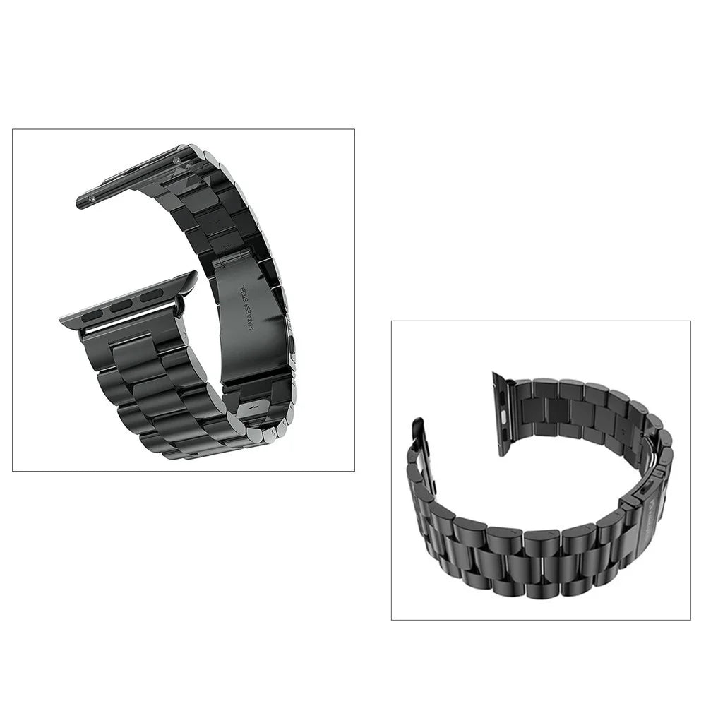 XINCUCO Three Bead Series Stainless Steel Watchband for Apple Watch Series 11 10 42mm / 9 8 7 41mm / SE3 SE2 SE 6 5 4 40mm / 3 2 1 38mm - Black - 6