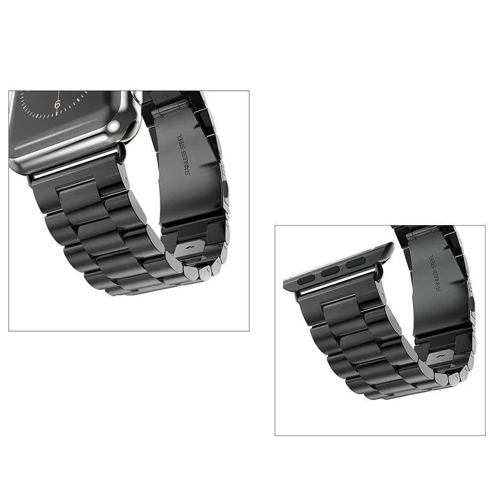 XINCUCO Three Bead Series Stainless Steel Watchband for Apple Watch Series 11 10 42mm / 9 8 7 41mm / SE3 SE2 SE 6 5 4 40mm / 3 2 1 38mm - Black - 7