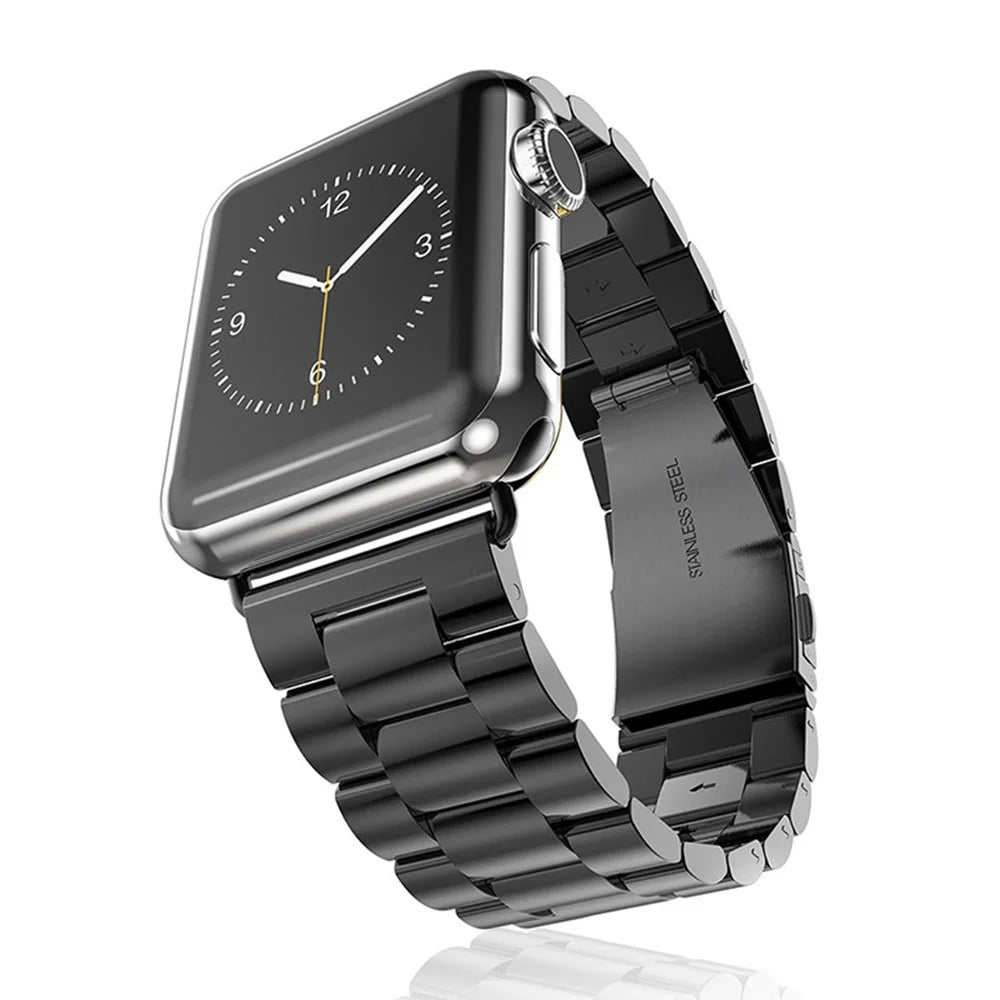 XINCUCO For Apple Watch Ultra 3 2 1 49mm / Series 11 10 46mm / 9 8 7 45mm / SE3 SE2 SE 6 5 4 44mm / 3 2 1 42mm Three Bead Series Stainless Steel Watch Strap - Black - 2