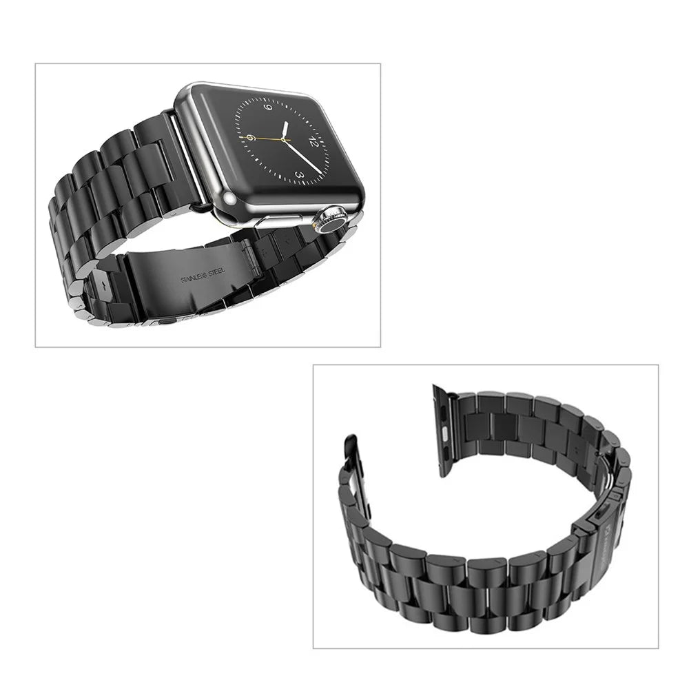 XINCUCO For Apple Watch Ultra 3 2 1 49mm / Series 11 10 46mm / 9 8 7 45mm / SE3 SE2 SE 6 5 4 44mm / 3 2 1 42mm Three Bead Series Stainless Steel Watch Strap - Black - 4