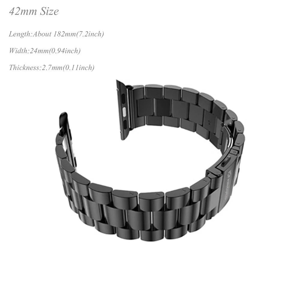 XINCUCO For Apple Watch Ultra 3 2 1 49mm / Series 11 10 46mm / 9 8 7 45mm / SE3 SE2 SE 6 5 4 44mm / 3 2 1 42mm Three Bead Series Stainless Steel Watch Strap - Black - 6