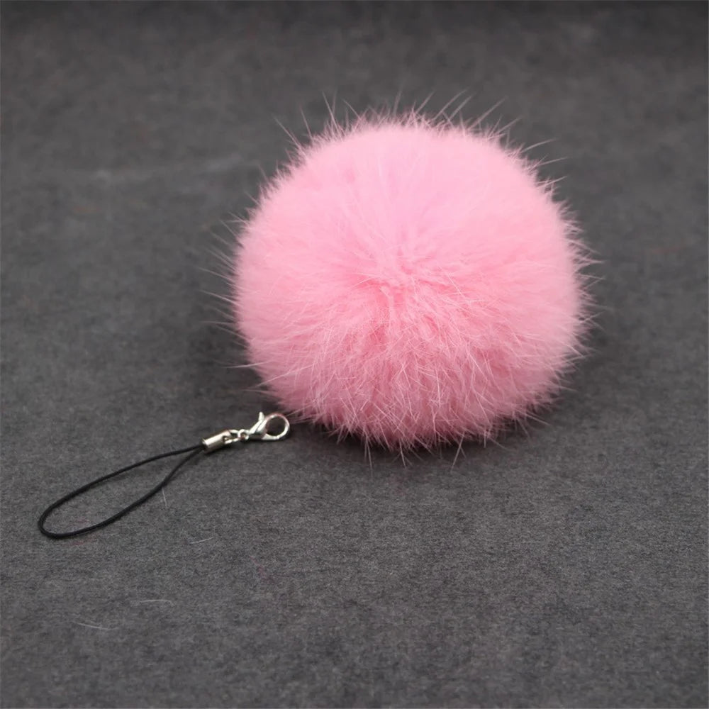Car Pendant Keychain Faux Fur Hair Ball Key Chain Pendant Toy for Cell Phone - Pink - 1
