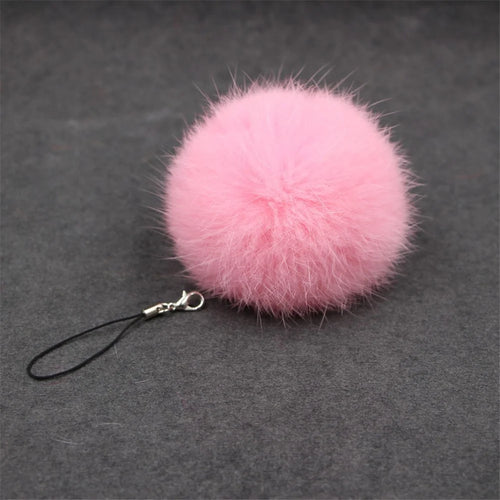 Car Pendant Keychain Faux Fur Hair Ball Key Chain Pendant Toy for Cell Phone - Pink - 1
