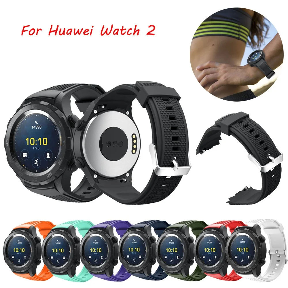 20mm Textured Sports Silicone Watch Band for Huawei Watch 2 - Black - 5