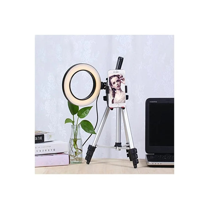 5.7 inch LED Ring Light 3 Light Modes 10 Brightness Levels LED Lamp with Tripod Stand for Video Shooting Makeup - Silver - 2