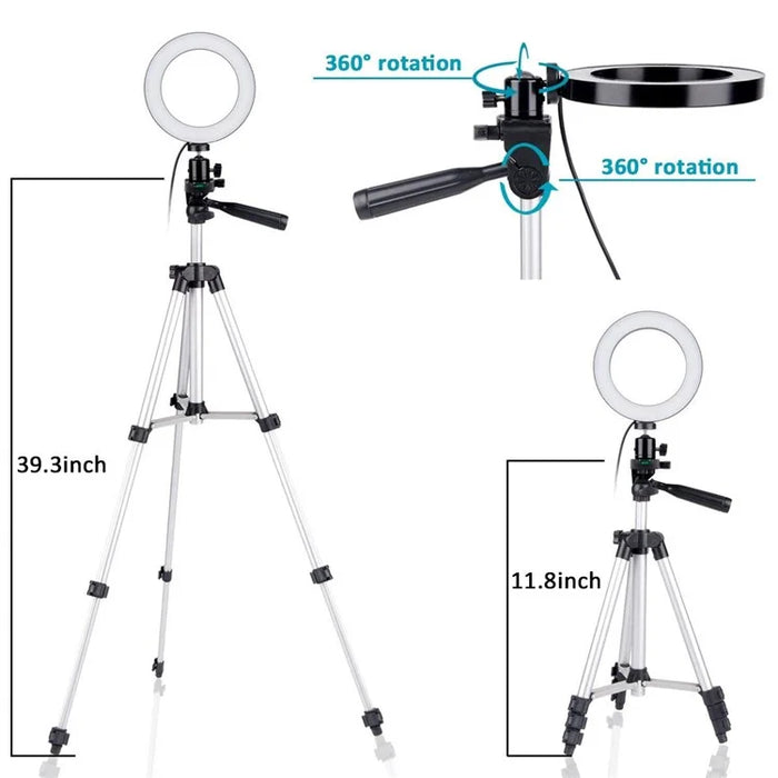 5.7 inch LED Ring Light 3 Light Modes 10 Brightness Levels LED Lamp with Tripod Stand for Video Shooting Makeup - Silver - 3