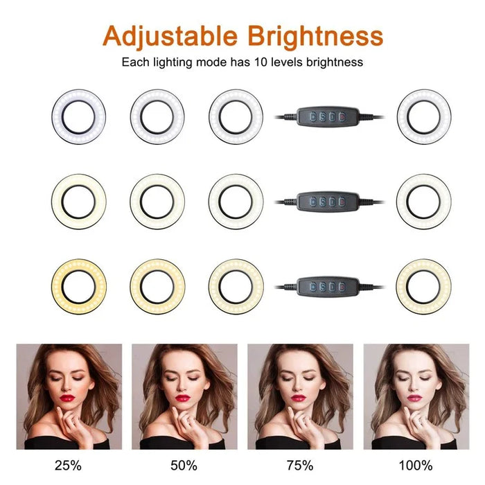 5.7 inch LED Ring Light 3 Light Modes 10 Brightness Levels LED Lamp with Tripod Stand for Video Shooting Makeup - Silver - 5