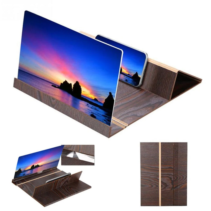 12-inch High Definition Wooden Mobile Video Screen Magnifier with Stand - Coffee - 1