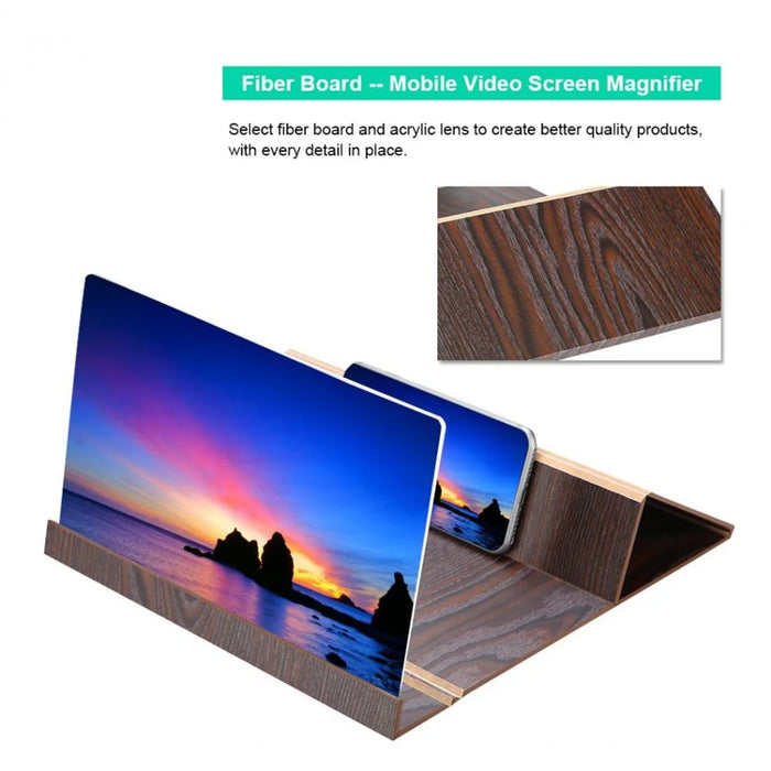 12-inch High Definition Wooden Mobile Video Screen Magnifier with Stand - Coffee - 4
