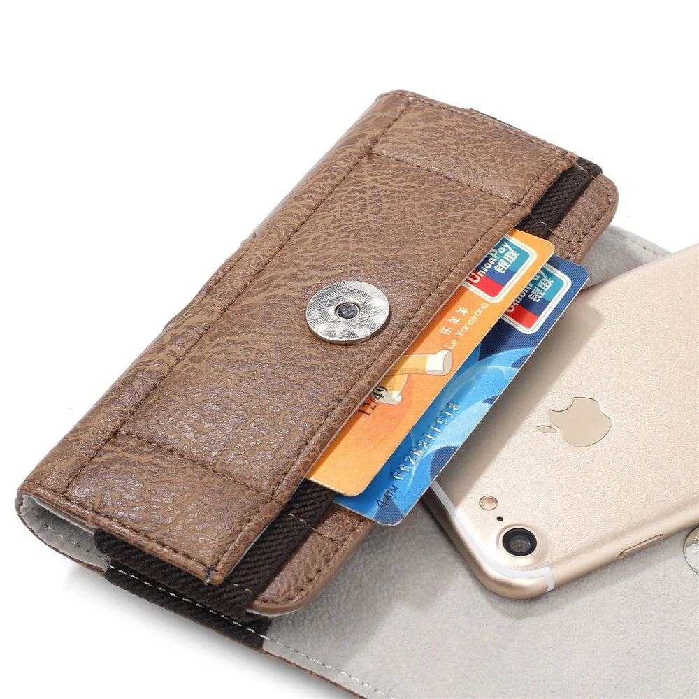 4.7 inch Universal Stone Grain PU Leather Holster Pouch with Card Slots for iPhone 8 / 7 / LG K3 etc - Brown - 4