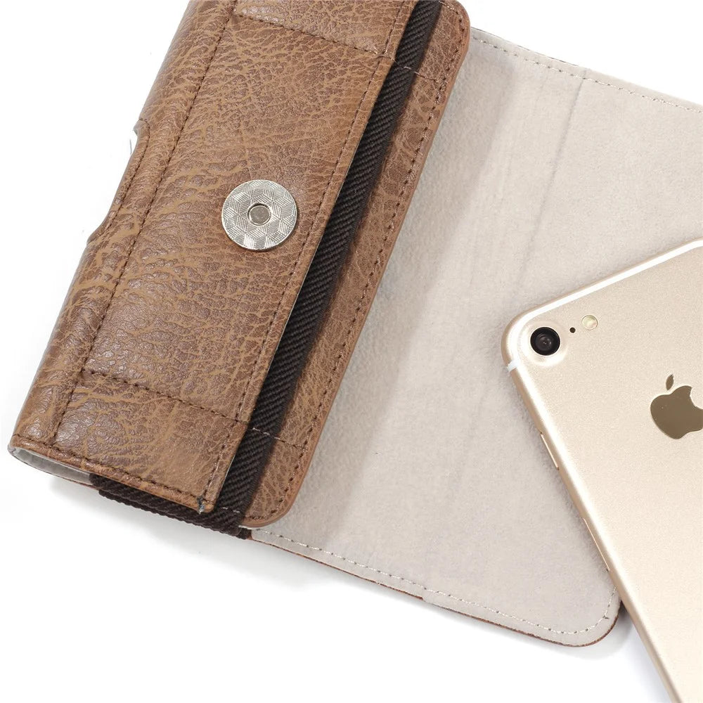 4.7 inch Universal Stone Grain PU Leather Holster Pouch with Card Slots for iPhone 8 / 7 / LG K3 etc - Brown - 5