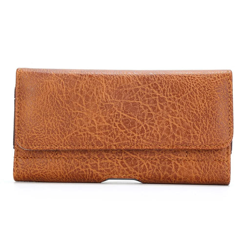 6.3 inch Universal Stone Grain PU Leather Holster Pouch with Card Slots Phone Bag - Light Brown - 1