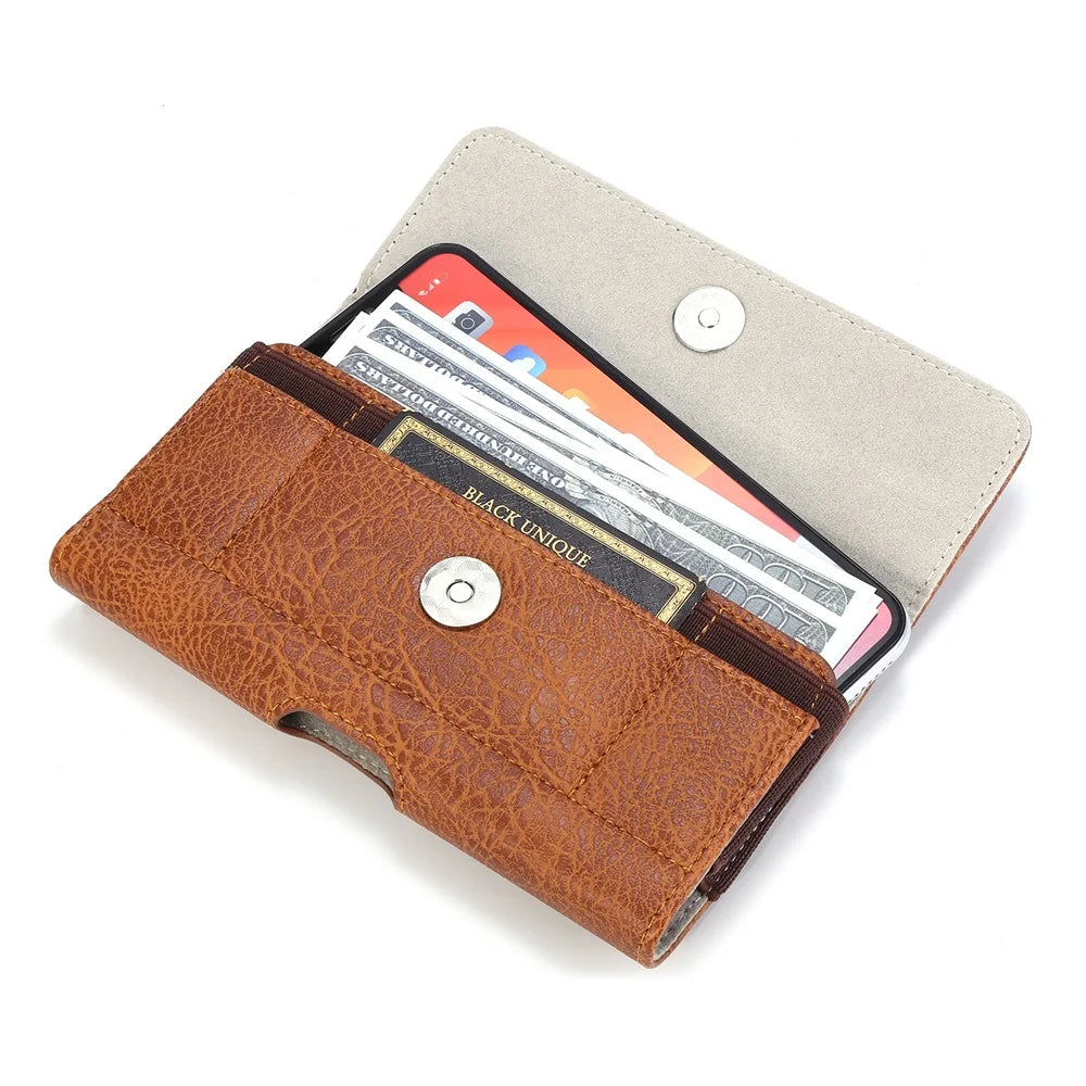 6.3 inch Universal Stone Grain PU Leather Holster Pouch with Card Slots Phone Bag - Light Brown - 4