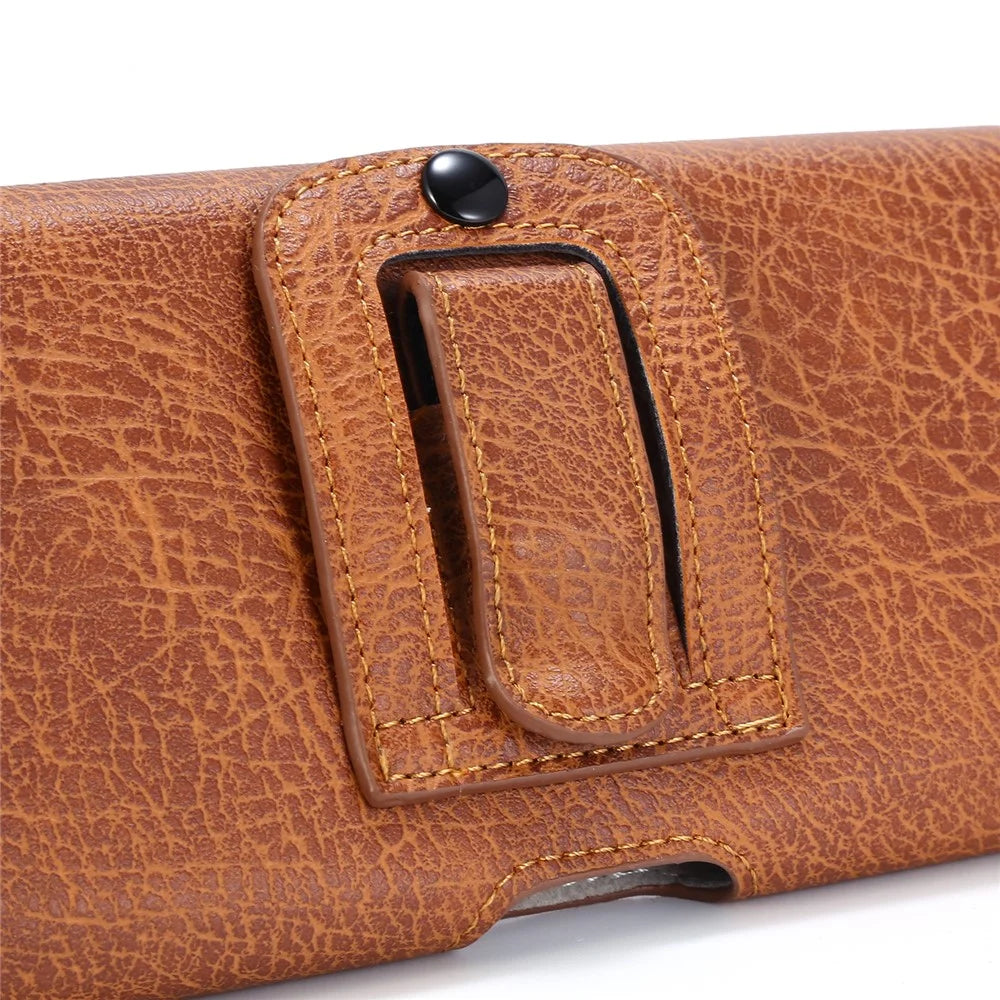 6.3 inch Universal Stone Grain PU Leather Holster Pouch with Card Slots Phone Bag - Light Brown - 6