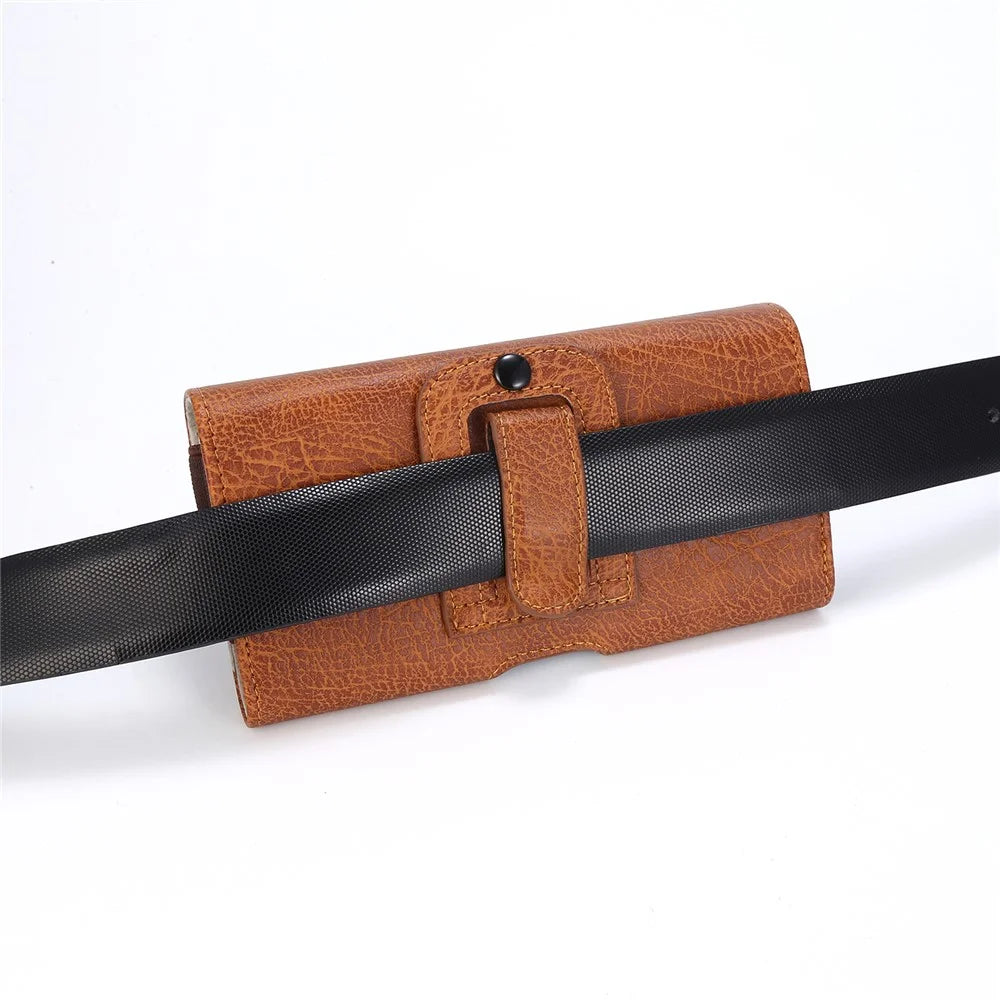 6.3 inch Universal Stone Grain PU Leather Holster Pouch with Card Slots Phone Bag - Light Brown - 7
