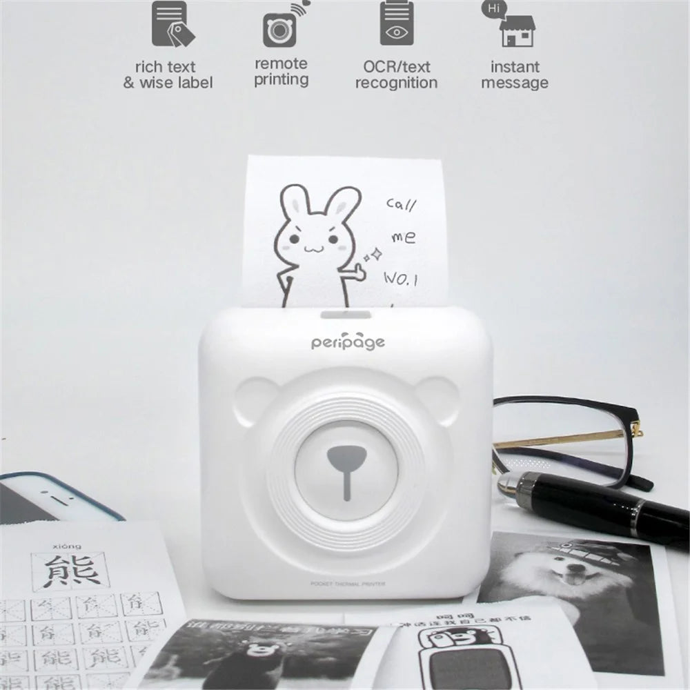 PERIPAGE Mini Portable Wireless Bluetooth-compatible Thermal Printer Photo Label Memo Paper Printer - White - 3