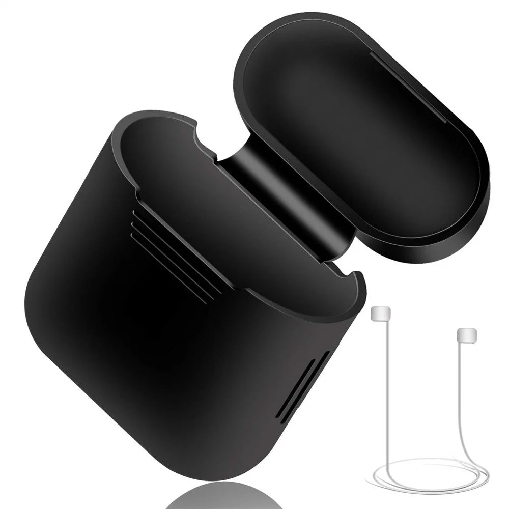For Apple AirPods 4-in-1 Accessories Shock-proof Silicone Protective Cover + Neck Strap + Earphone Holder + Earbud Cover - Black - 5