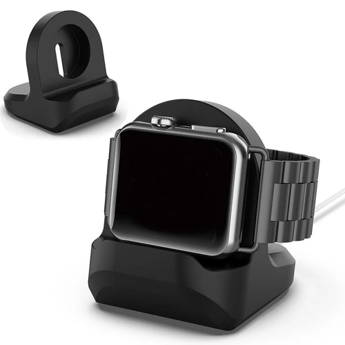 Silicone Charging Stand Dock Station Holder with Charging Hole for Apple Watch Series 4/3/2/1 - Black - 1