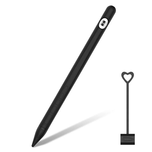 Soft Silicone Touch Pen Stylus Protective Sleeve + Anti-lost Charging Connector Strap Set for Apple Pencil (1st Generation) - Black - 1