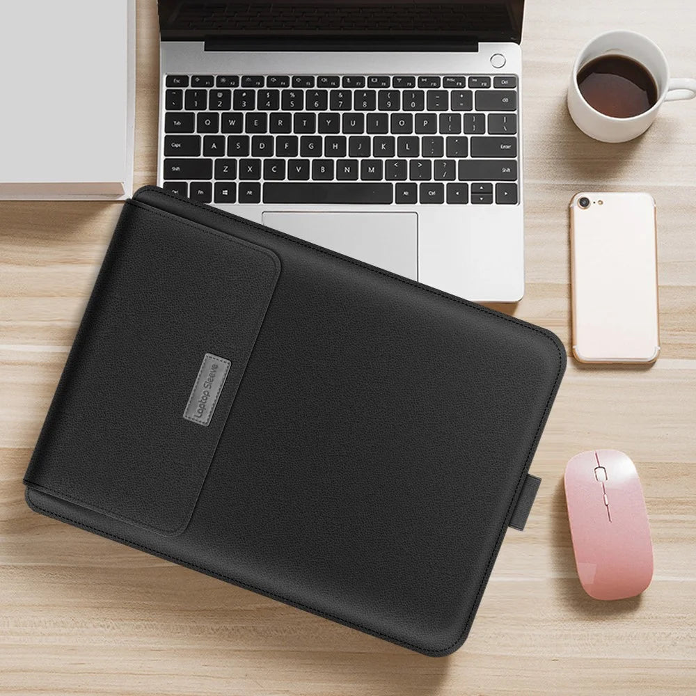 Universal Stand Foldable Laptop Bag Laptop Sleeve Leather Bag for MacBook 15 inches - Black - 1