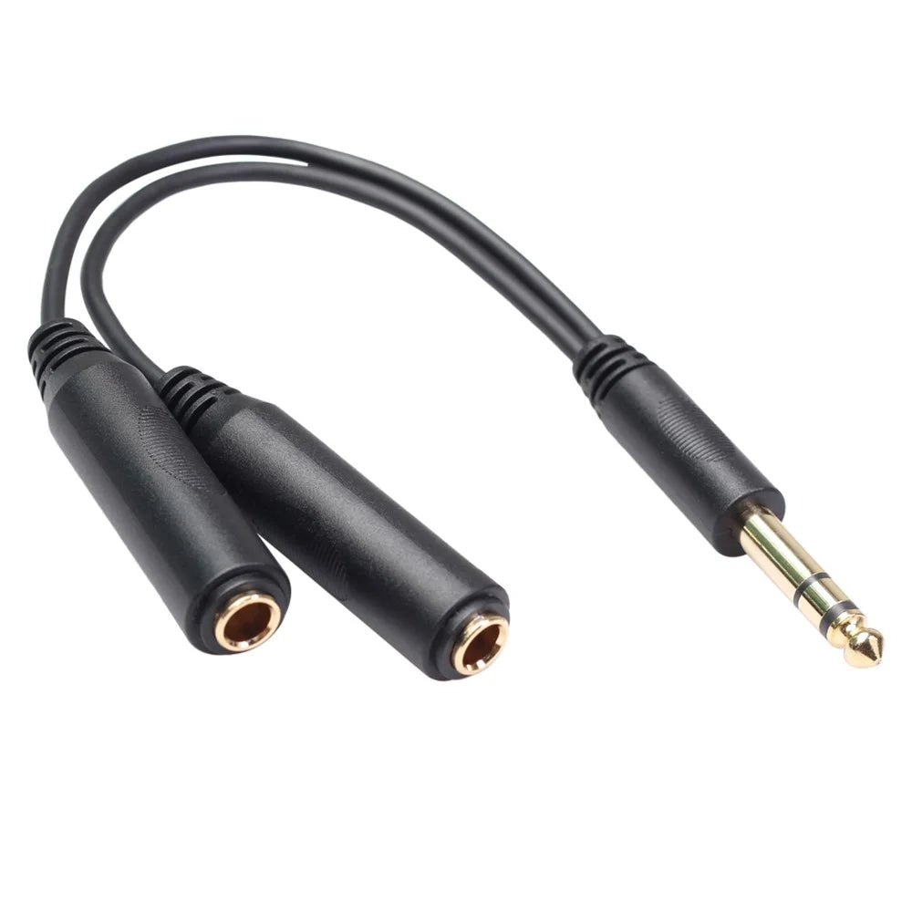 Stereo 6.35mm Extension Audio Cable 1 Male to 2 Female Headphone Headset Splitter 20cm - 1