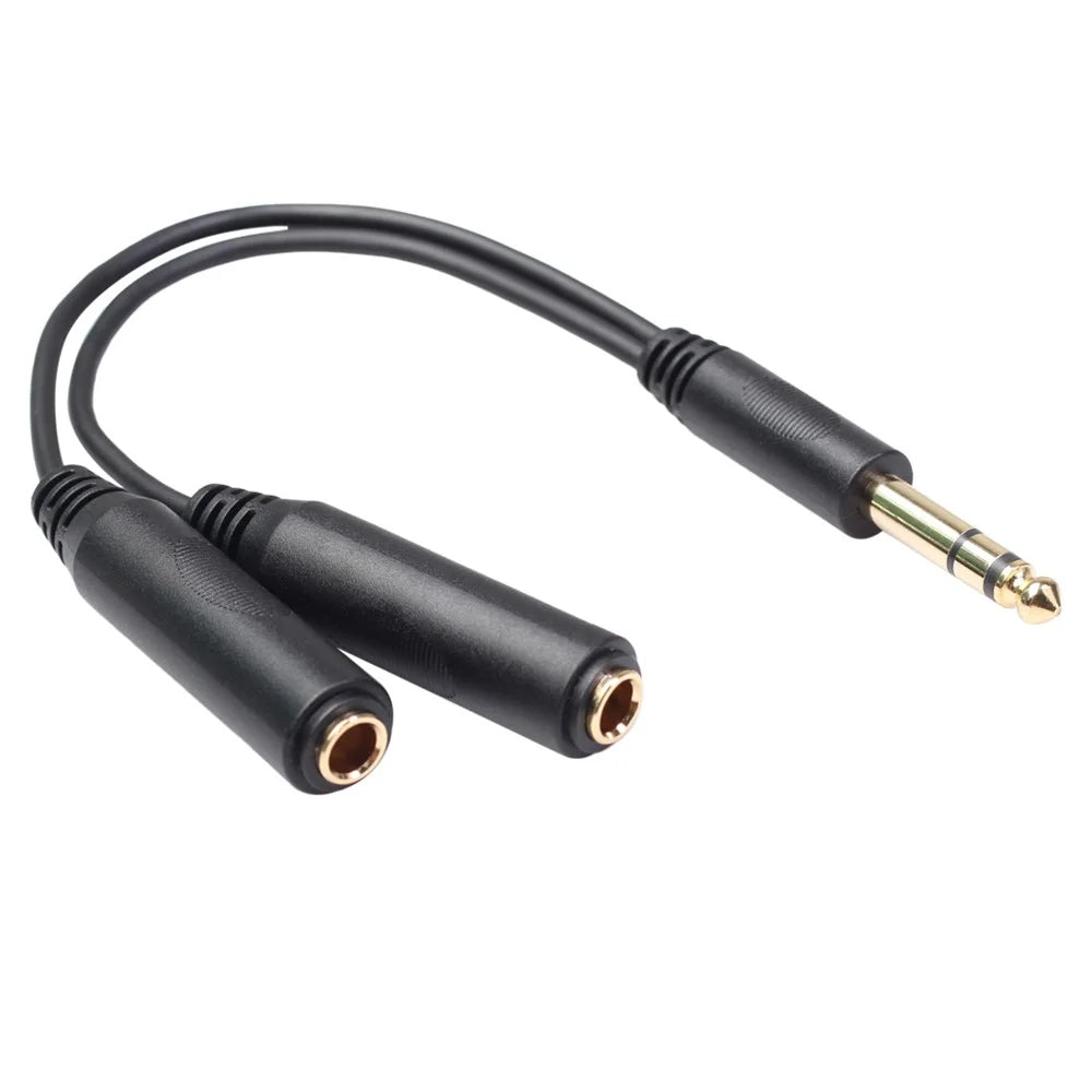 Stereo 6.35mm Extension Audio Cable 1 Male to 2 Female Headphone Headset Splitter 20cm - 2