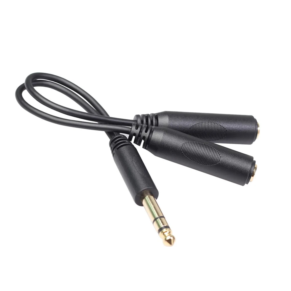 Stereo 6.35mm Extension Audio Cable 1 Male to 2 Female Headphone Headset Splitter 20cm - 4