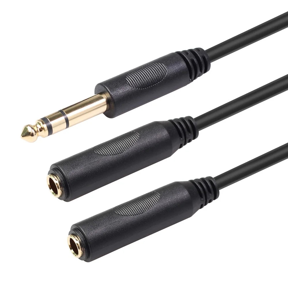Stereo 6.35mm Extension Audio Cable 1 Male to 2 Female Headphone Headset Splitter 20cm - 5