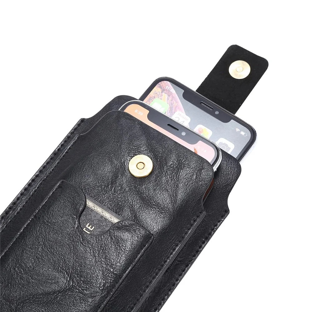 PU Leather Pouch Case Cover with Carabiner for 5.2-6.4 inches Smartphone - Black - 4