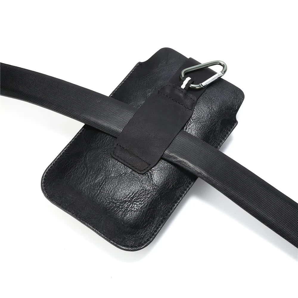 PU Leather Pouch Case Cover with Carabiner for 5.2-6.4 inches Smartphone - Black - 6