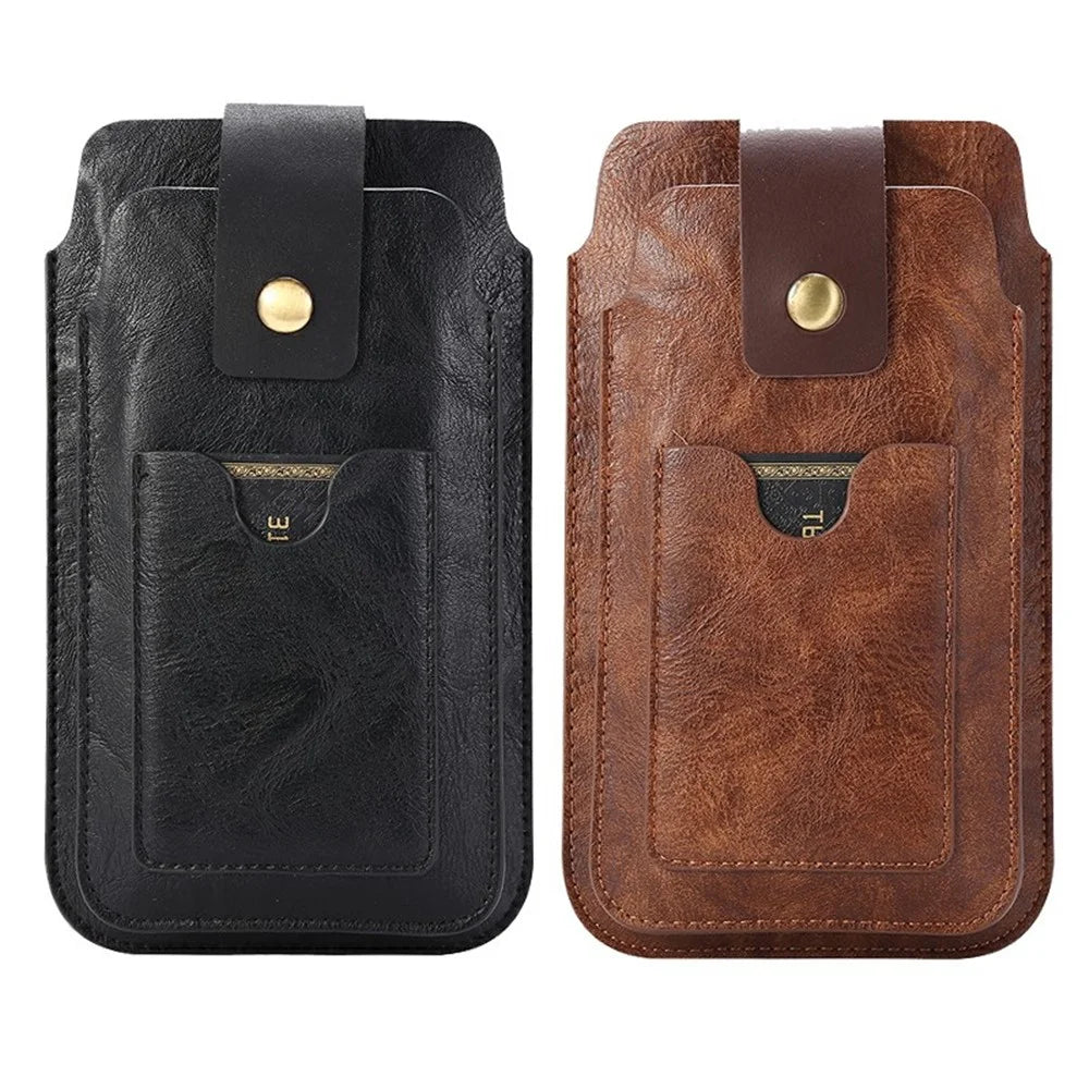 PU Leather Pouch Case Cover with Carabiner for 5.2-6.4 inches Smartphone - Black - 7