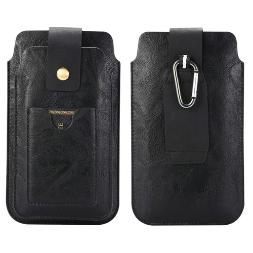 Leather Pouch Case Cover with Carabiner for 4.7-5.5 inches Smartphone - Black - 1