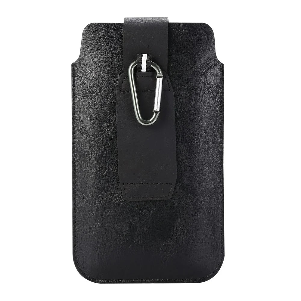 Leather Pouch Case Cover with Carabiner for 4.7-5.5 inches Smartphone - Black - 3