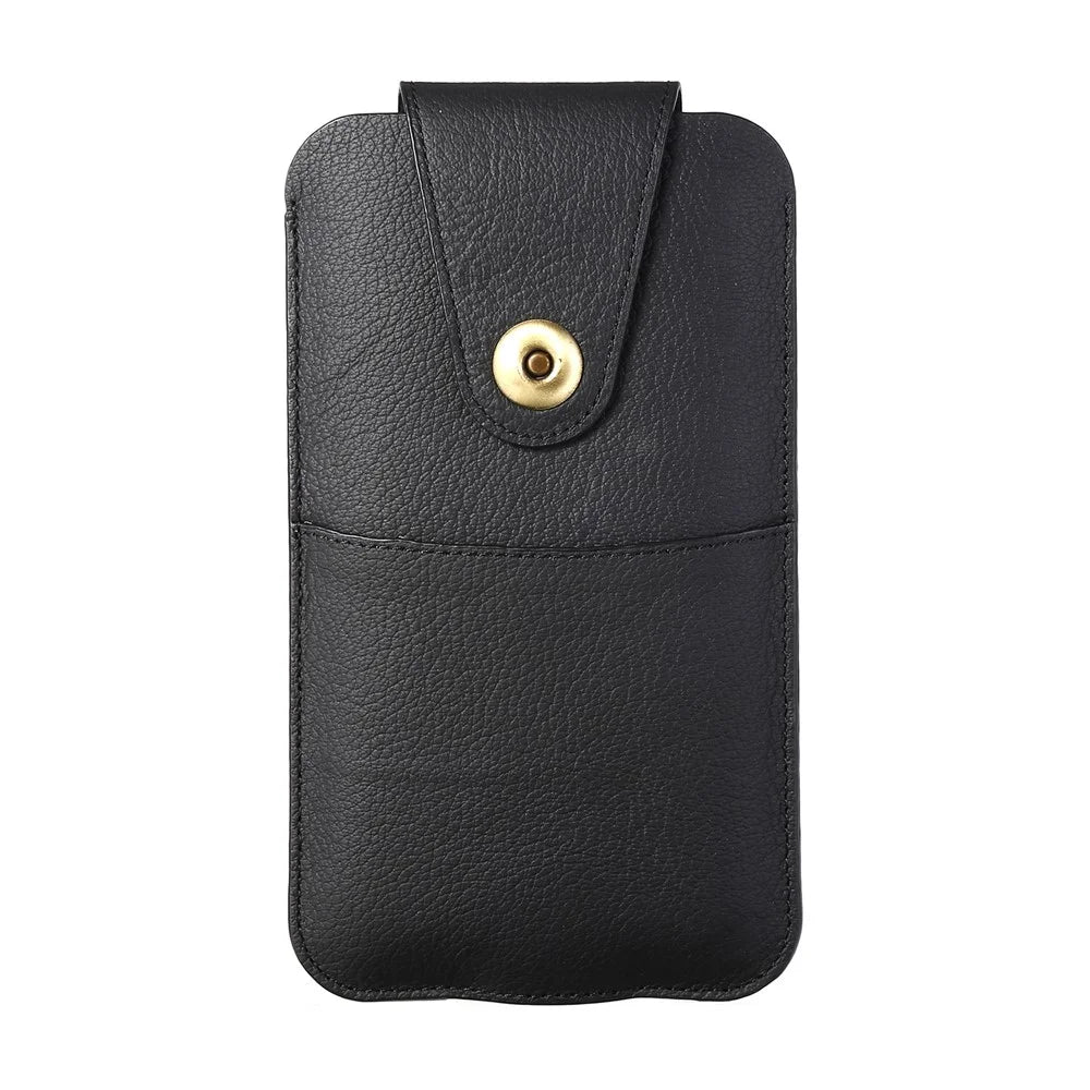 Top Layer Cowhide Leather Waist Pouch for 5.8 inches Smartphones [Simple Type 1] - Black - 1