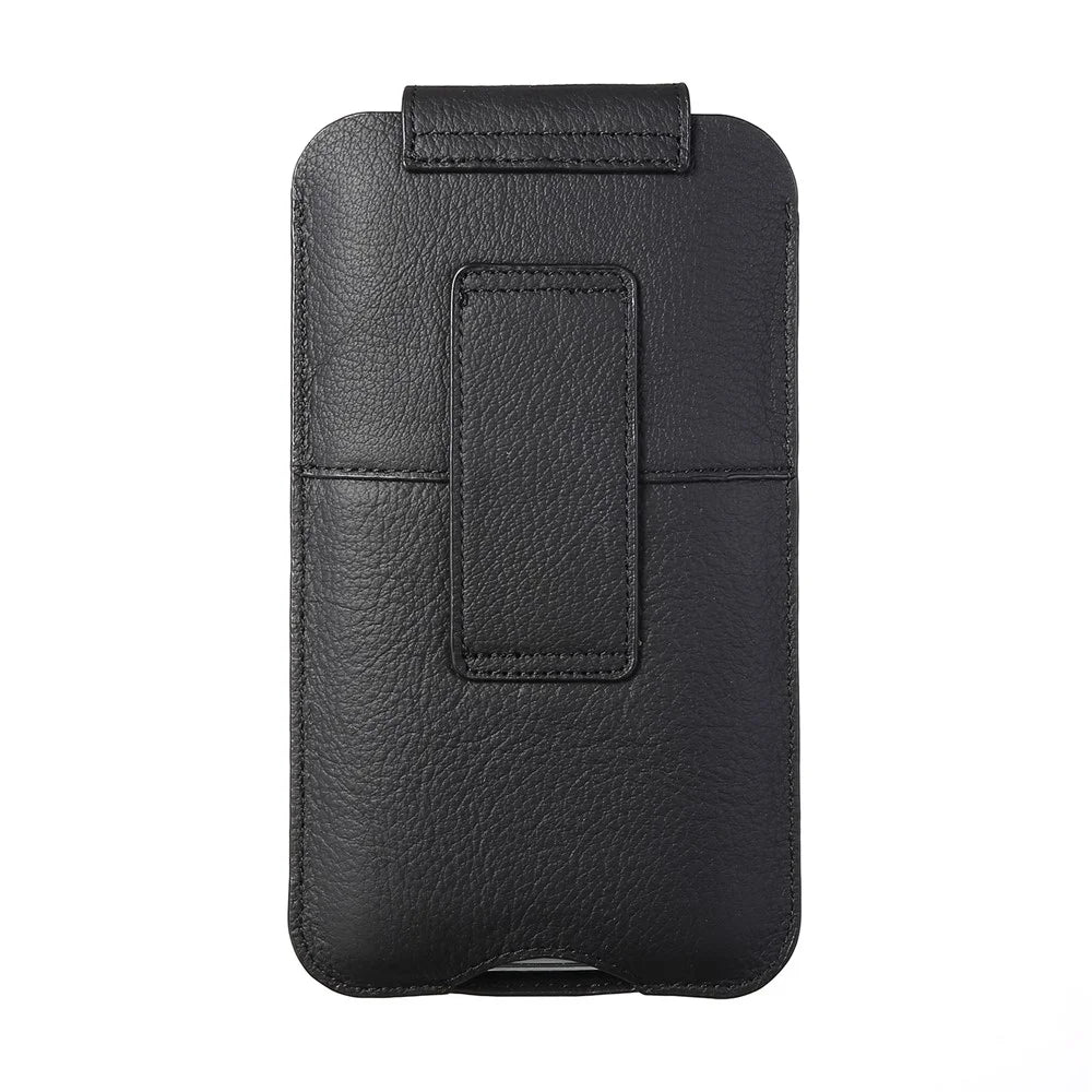 Top Layer Cowhide Leather Waist Pouch for 5.8 inches Smartphones [Simple Type 1] - Black - 2
