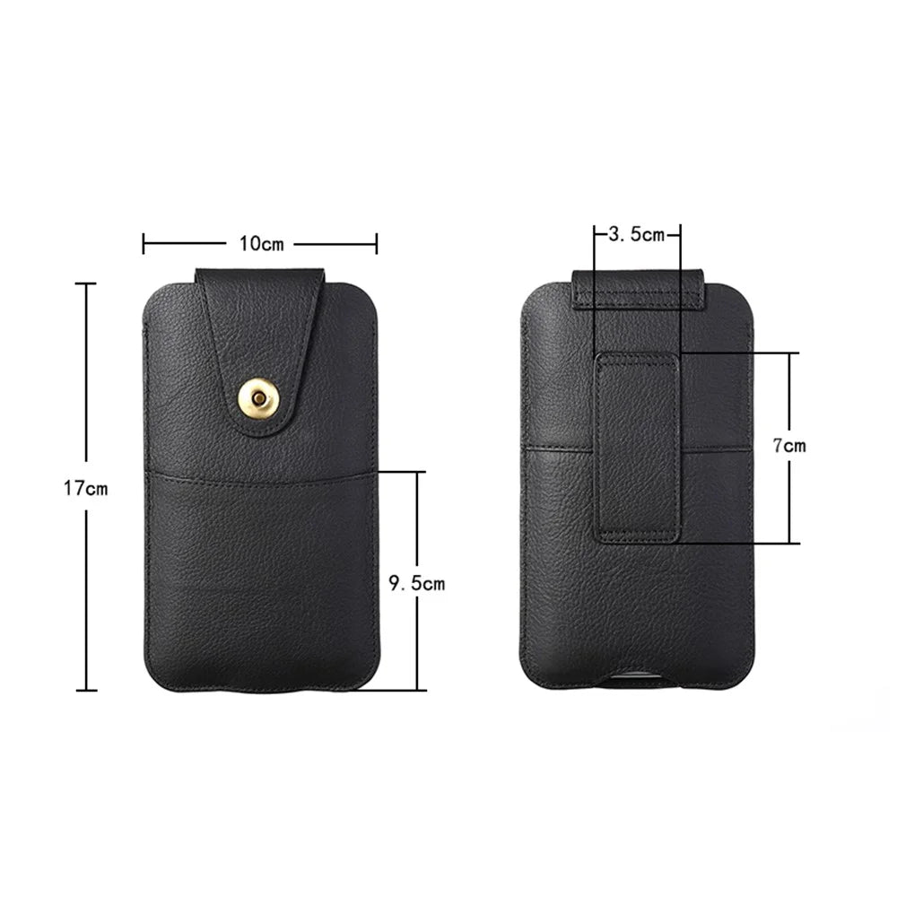 Top Layer Cowhide Leather Waist Pouch for 5.8 inches Smartphones [Simple Type 1] - Black - 3