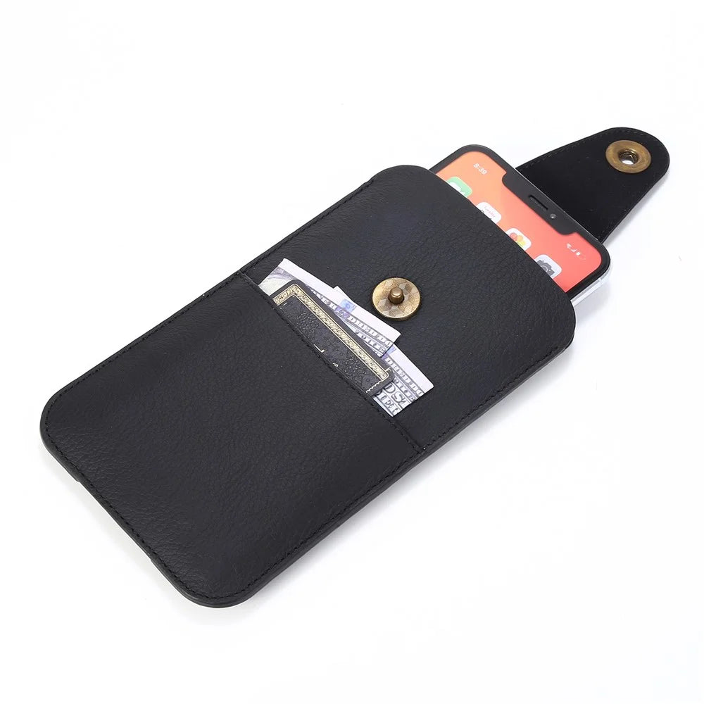 Top Layer Cowhide Leather Waist Pouch for 5.8 inches Smartphones [Simple Type 1] - Black - 4