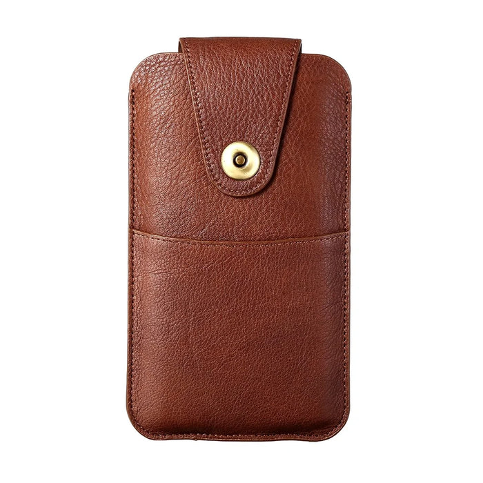 Top Layer Cowhide Leather Pouch Case for 5.2 inches Smartphones [Simple Type 1] - Brown - 1