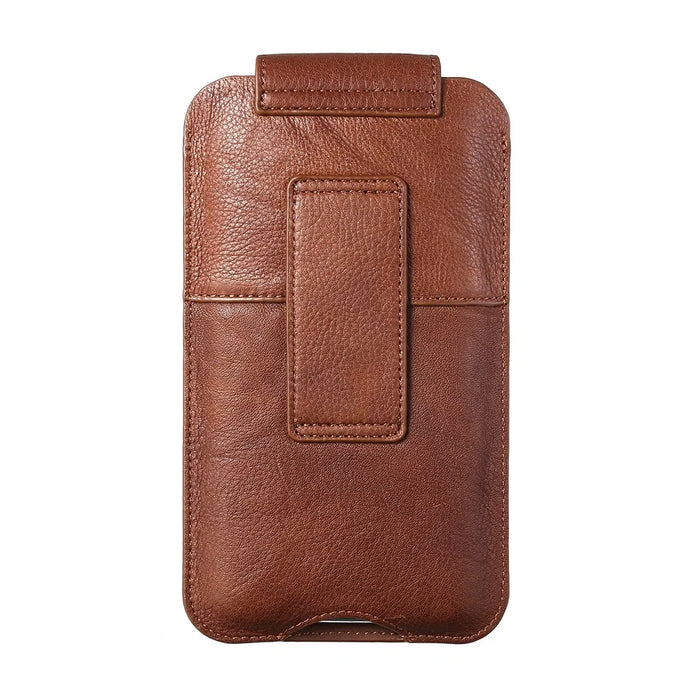 Top Layer Cowhide Leather Pouch Case for 5.2 inches Smartphones [Simple Type 1] - Brown - 2