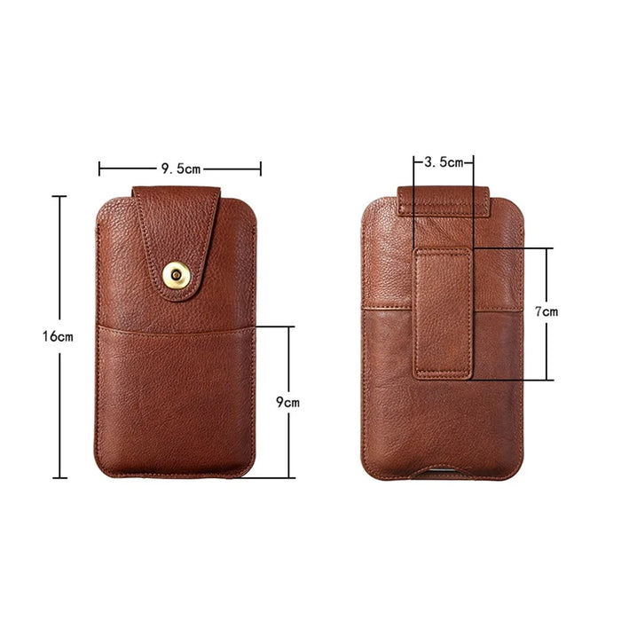 Top Layer Cowhide Leather Pouch Case for 5.2 inches Smartphones [Simple Type 1] - Brown - 3