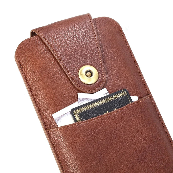 Top Layer Cowhide Leather Pouch Case for 5.2 inches Smartphones [Simple Type 1] - Brown - 5