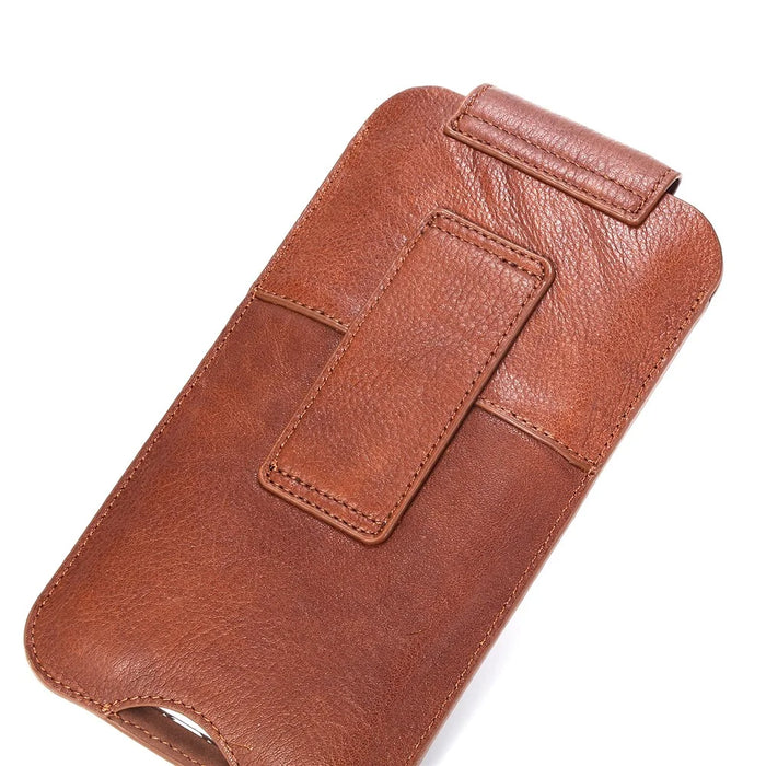 Top Layer Cowhide Leather Pouch Case for 5.2 inches Smartphones [Simple Type 1] - Brown - 6
