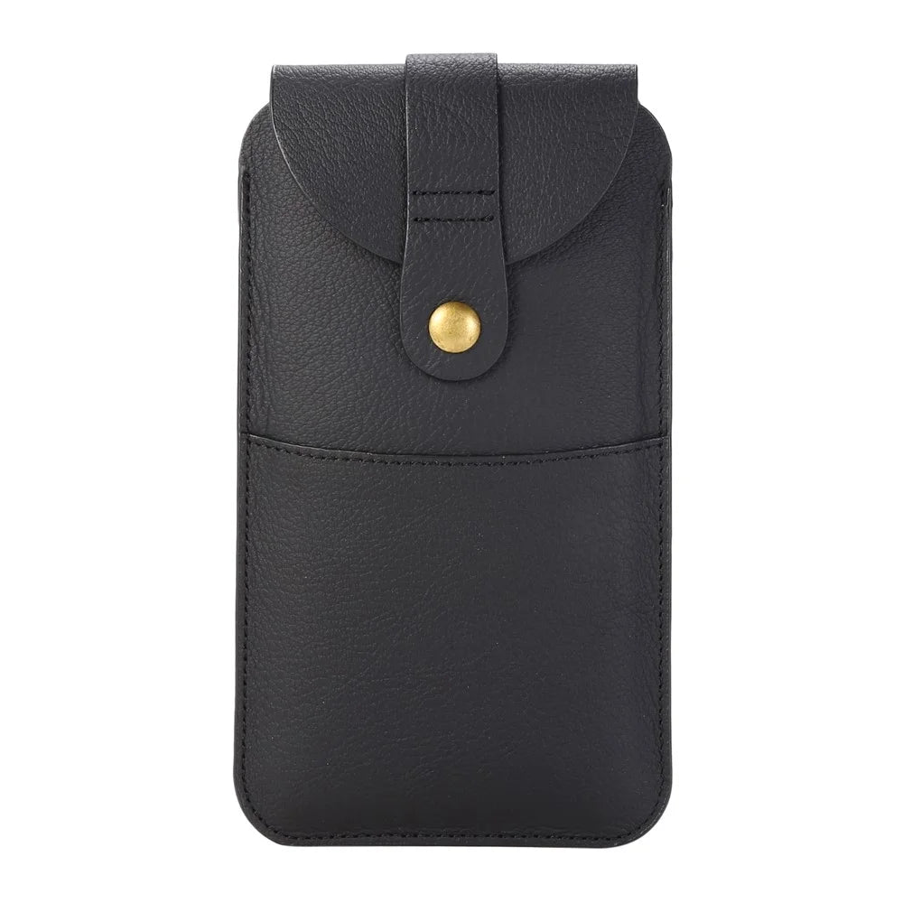 Top Layer Cowhide Leather Mobile Phone Waist Pouch for 4.7 inches Smartphones [Simple Type 2] - Black - 1