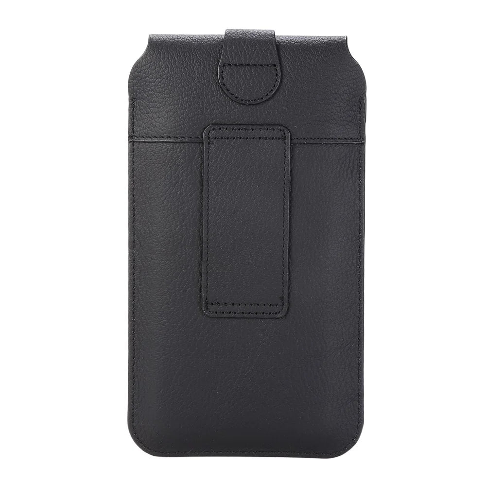 Top Layer Cowhide Leather Mobile Phone Waist Pouch for 4.7 inches Smartphones [Simple Type 2] - Black - 2