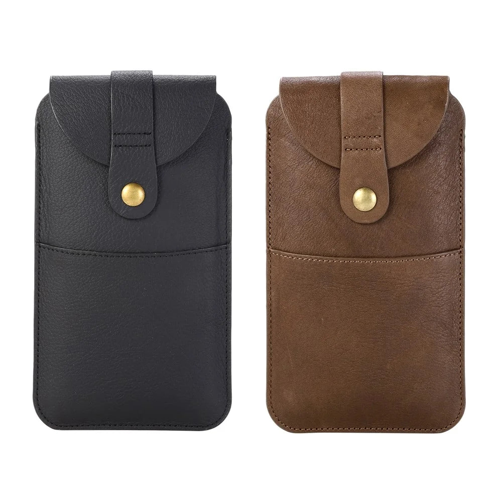 Top Layer Cowhide Leather Mobile Phone Waist Pouch for 4.7 inches Smartphones [Simple Type 2] - Black - 7
