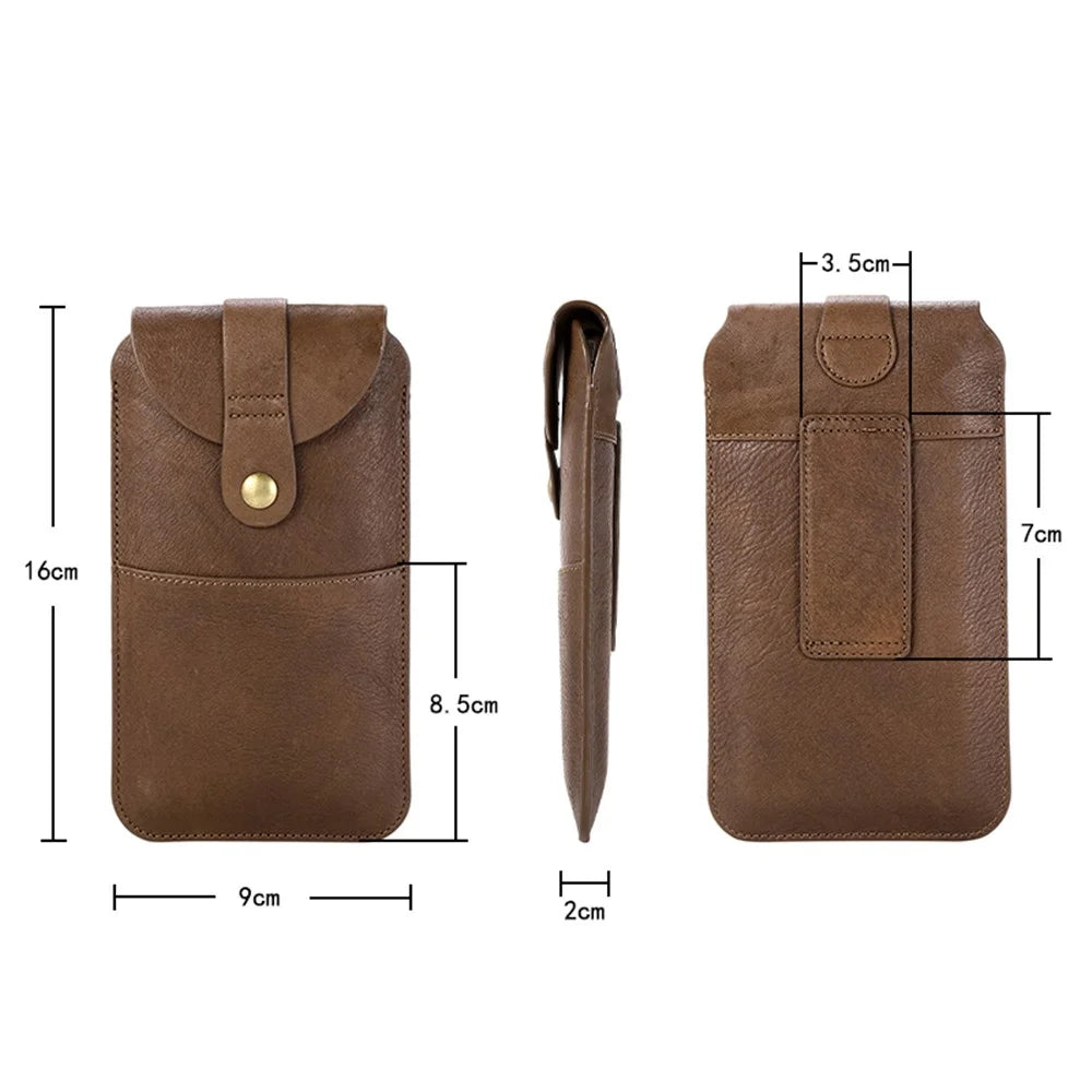 Top Layer Cowhide Leather Pouch Case for 5.2 inches Smartphones [Simple Type 2] - Brown - 3