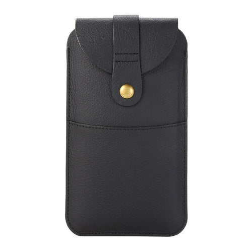 Top Layer Cowhide Leather Waist Pouch for 5.8 inches Smartphones [Simple Type 2] - Black - 1
