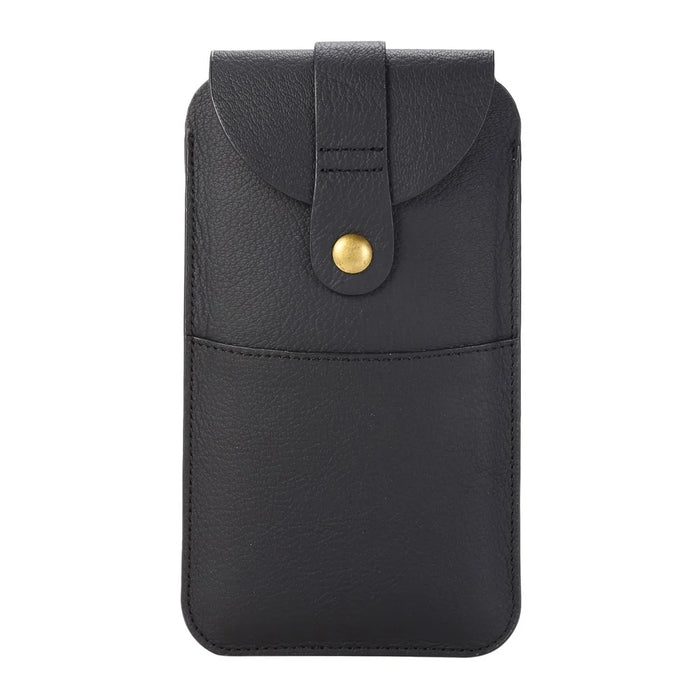 Top Layer Cowhide Leather Waist Pouch for 5.8 inches Smartphones [Simple Type 2] - Black - 1
