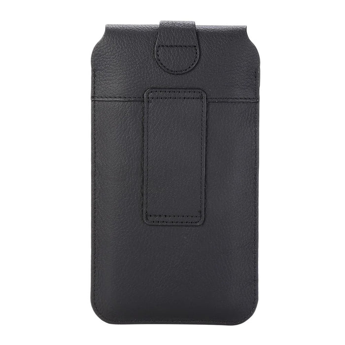 Top Layer Cowhide Leather Waist Pouch for 5.8 inches Smartphones [Simple Type 2] - Black - 2